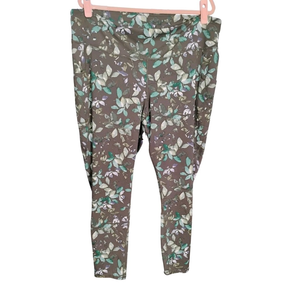J.Jill Fit Performance Leggings | 2X 2XL Women's | Green Floral Leaf‎ Print